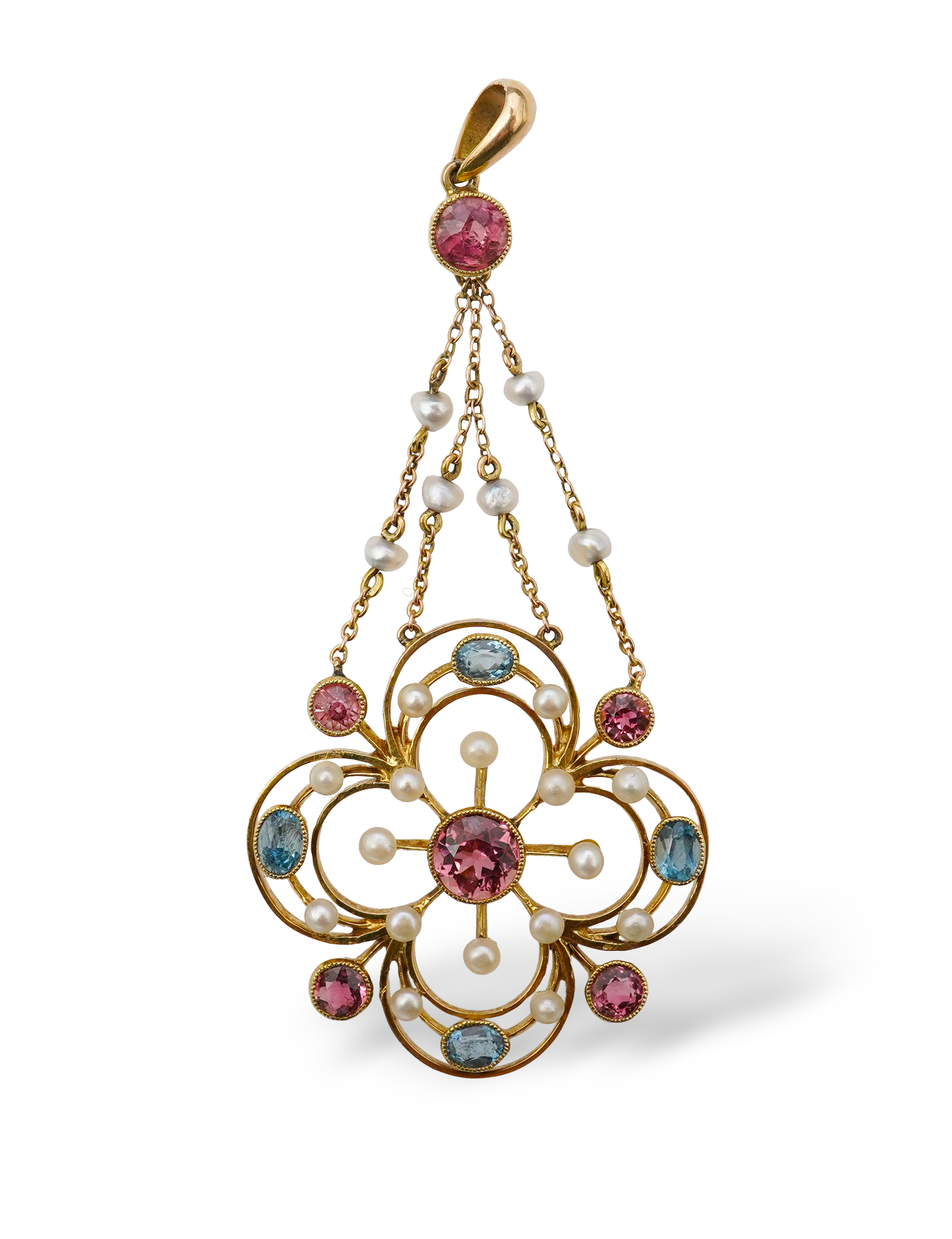 An attractive Edwardian tourmaline and seed pearl pendant, early 20th century